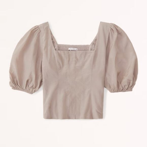 Abercrombie & Fitch Tops - NWT Abercrombie & Fitch Tan Ruched Back Puff Sleeve Crop Top Blouse Size XL